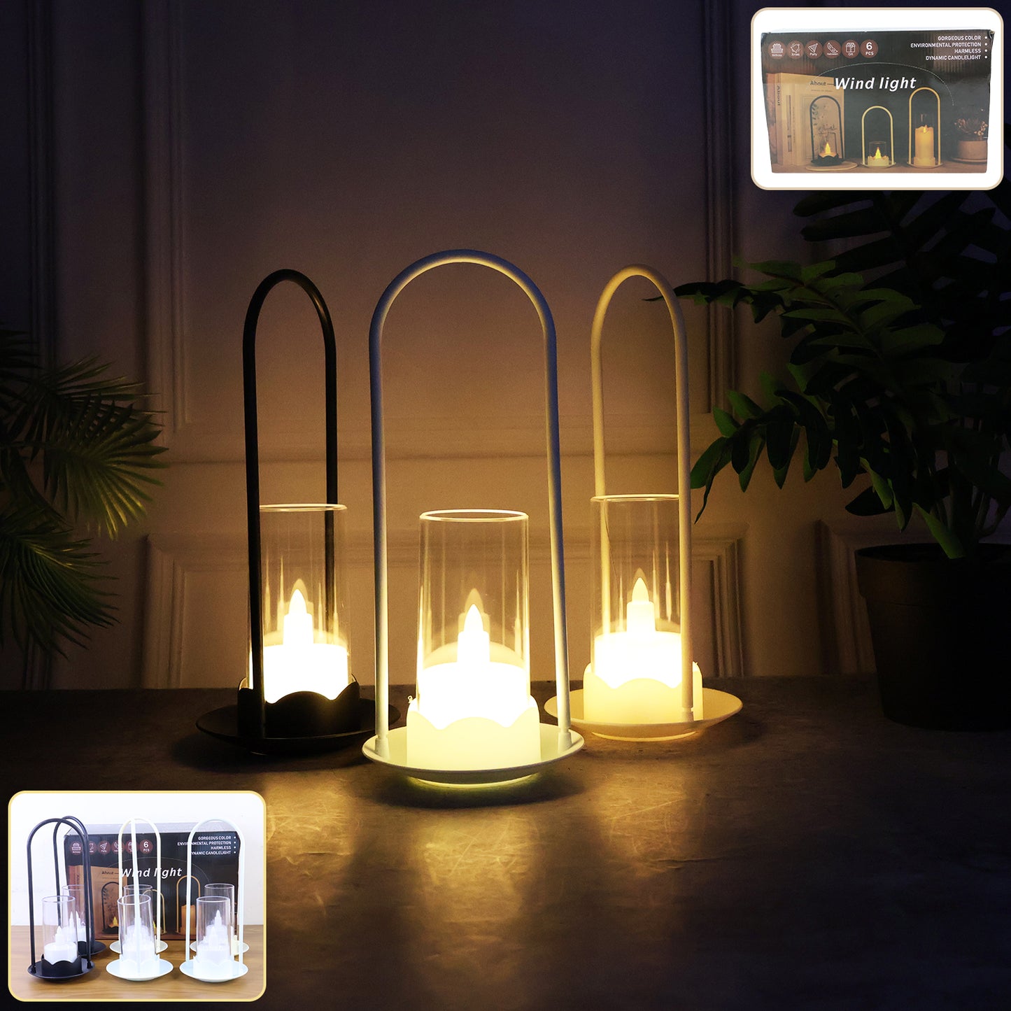 Six Wukusy flameless LED candles in various sizes, decorative Big Wind Light Style home decor for a cozy ambiance.