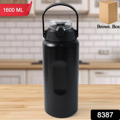 Large Wukusy stainless steel insulated water bottle, 1600ml capacity, with a sleek design and secure lid for cold or hot beverages.
