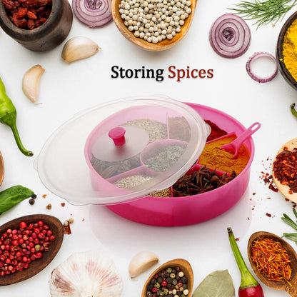 Wukusy 2061 multipurpose dry-fruit and masala box with a single spoon, kitchen storage container in stainless steel.