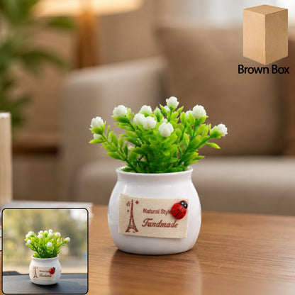 Mini artificial white flower bonsai in ceramic pot, Wukusy home decor plant, realistic faux plant for interior decoration