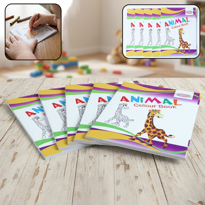 Wukusy kids animal theme coloring book set with five colorful books featuring playful animal illustrations for children.