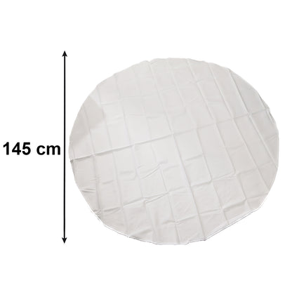 Wukusy multipurpose round dining table mat, 150x150 cm, fabric protector for dining tables, shown on a wooden table.