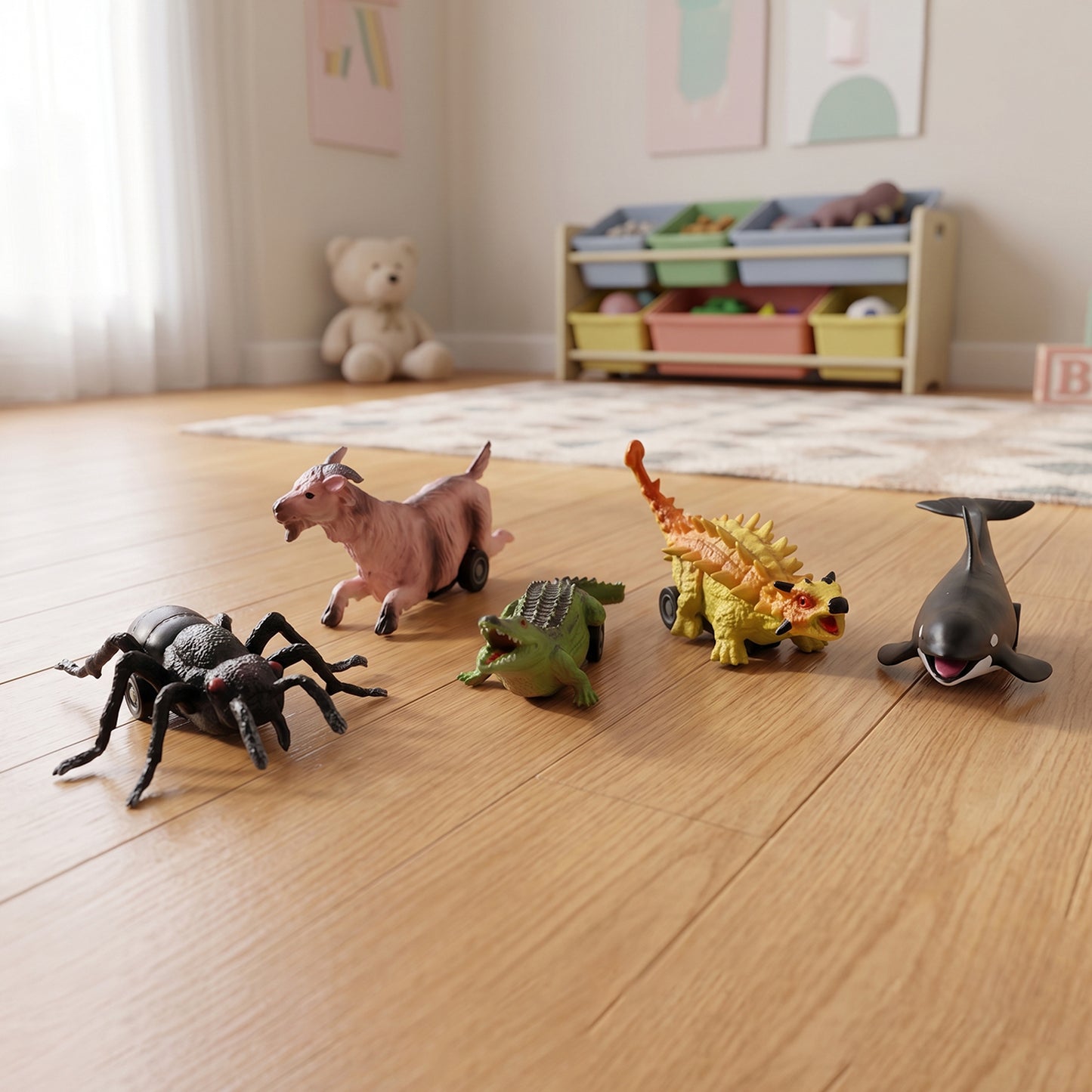 Kids Animal Pull Back Toy by Wukusy, featuring a colorful animal design and compact size, suitable for children’s play.