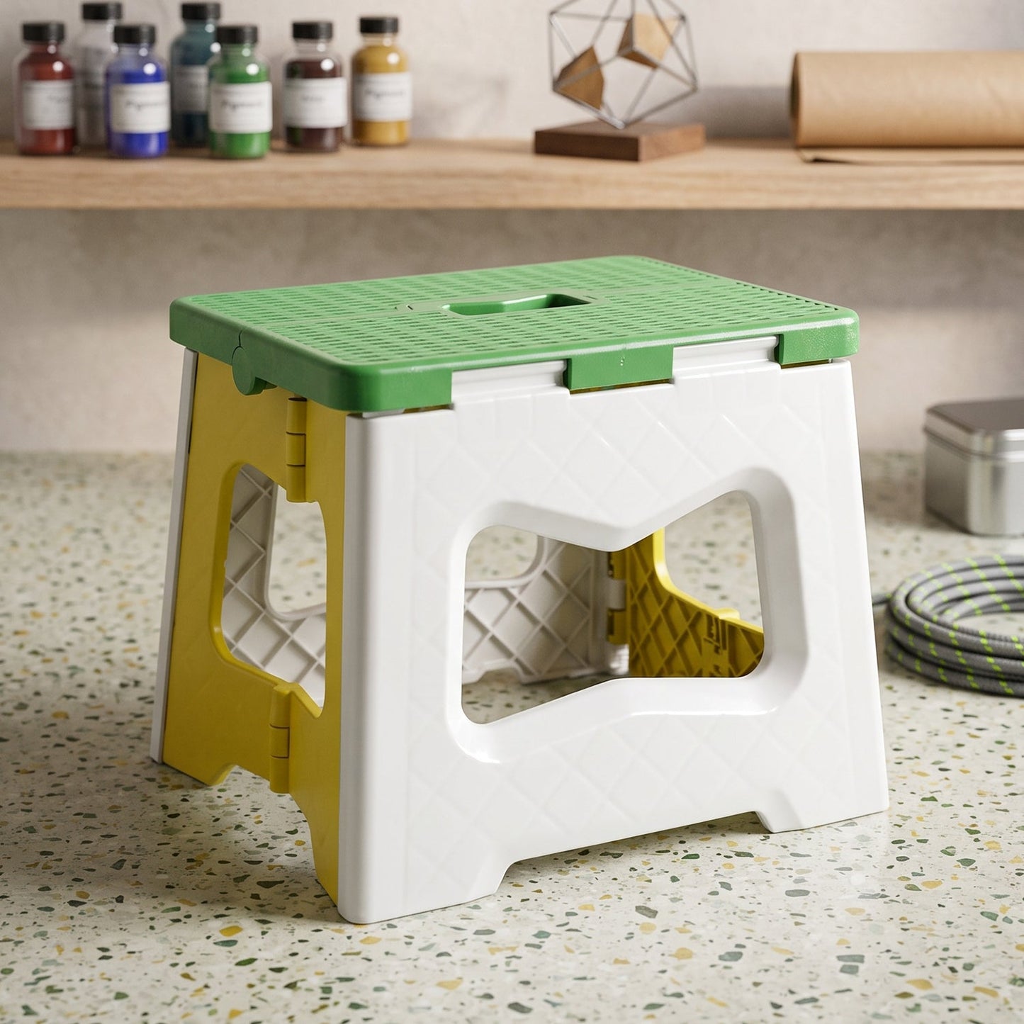 Heavy Duty Foldable Plastic Stool With Carry Handle For Home Kitchen And Travel