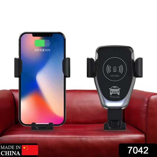 Wukusy 7042 car phone holder and wireless charger with gravity auto clamping, 10W fast charging, 360° rotation air vent mount