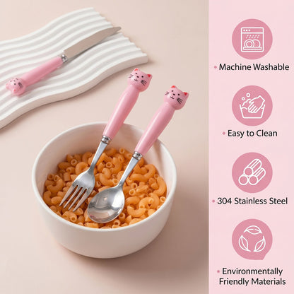Kids Stainless Steel Cutlery Set 3 In 1 Fork Knife Spoon With Case (3 Pc Set)