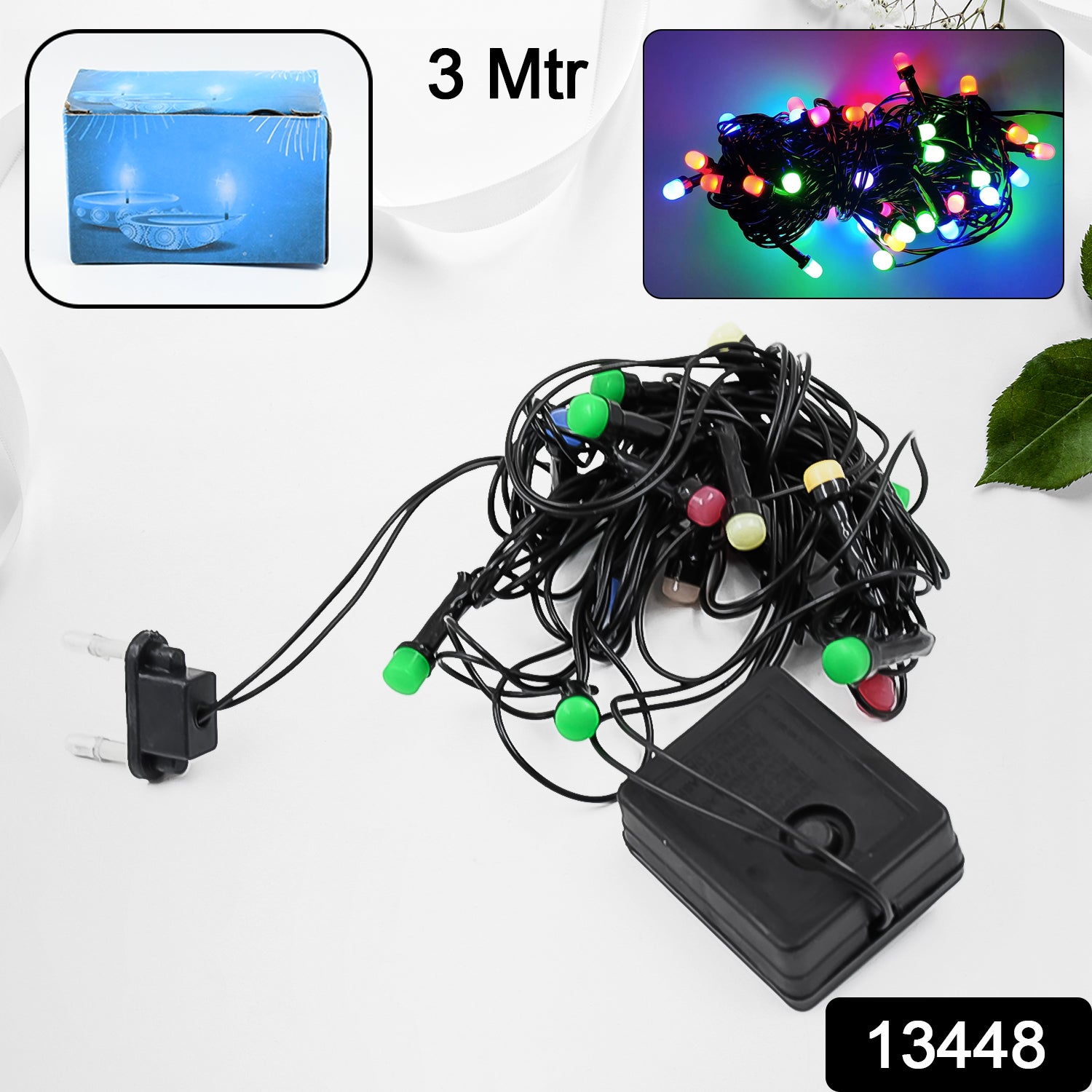 Wukusy Diwali wedding LED string lights, 3 meters long, decorative home decor with 16 LED bulbs for festive lighting.