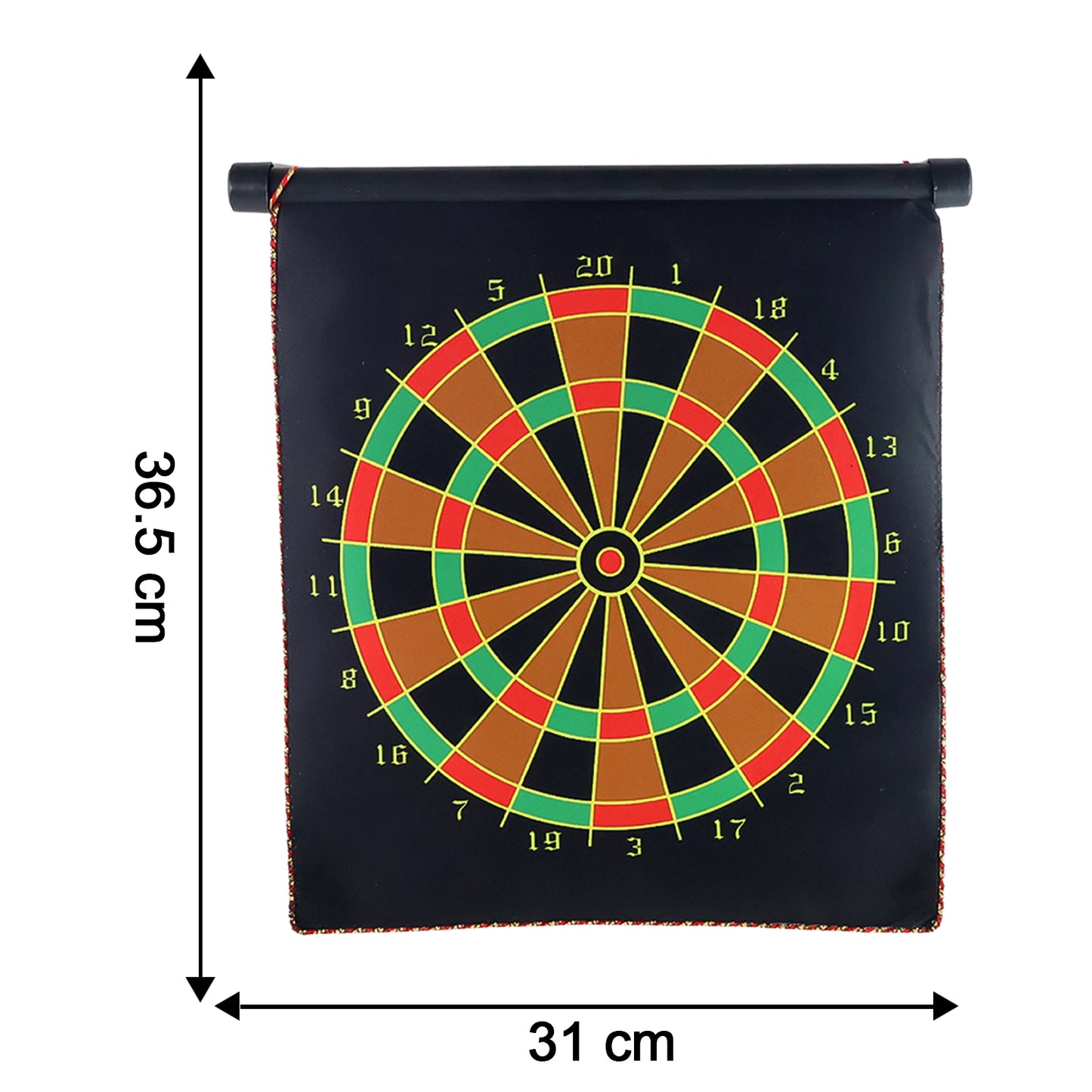 Wukusy 12-inch magnetic roll-up dartboard game, toy with a flexible surface and magnetic darts for indoor play.
