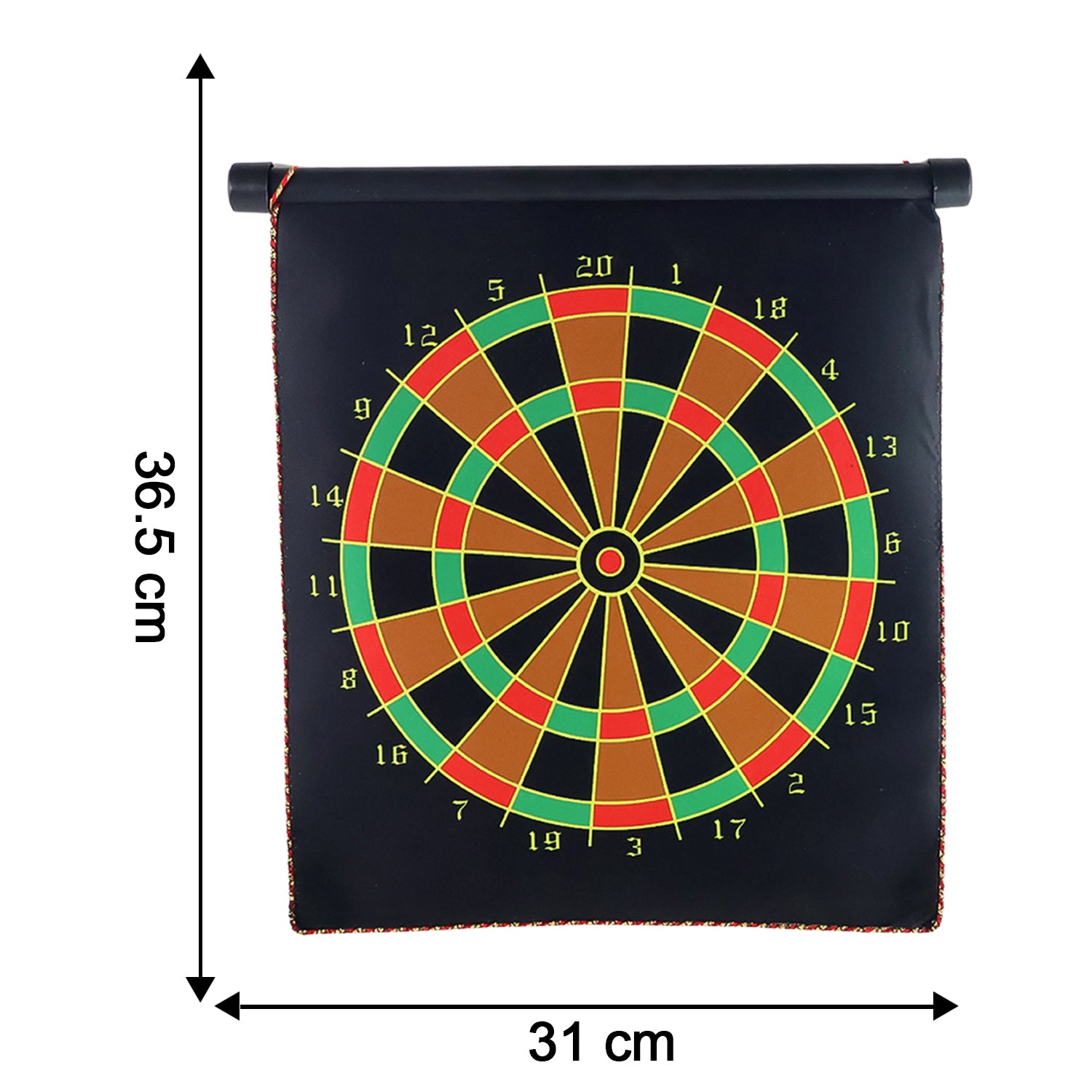 Wukusy 12-inch magnetic roll-up dartboard game, toy with a flexible surface and magnetic darts for indoor play.