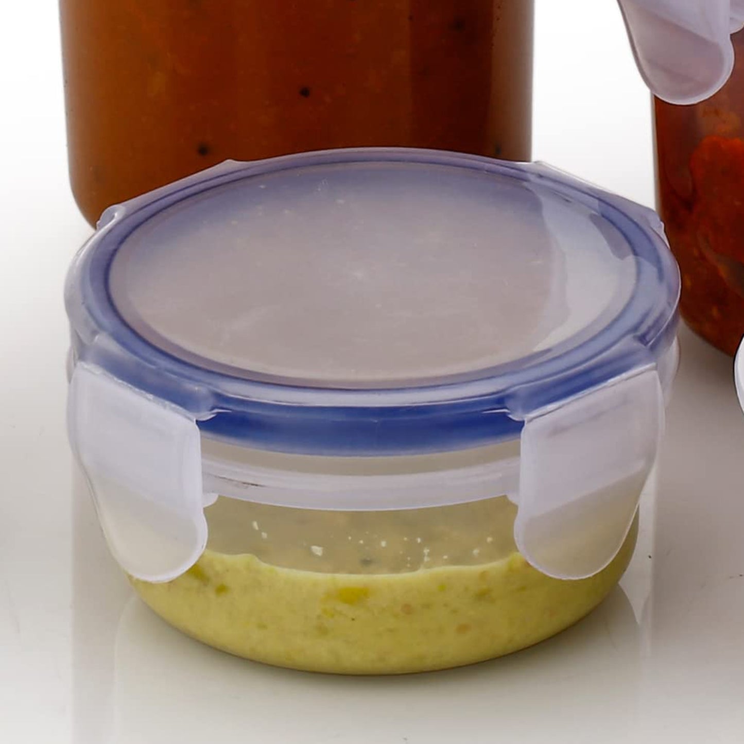Set of 5 transparent Wukusy plastic food storage containers with leak-proof lids, various sizes for kitchen organization