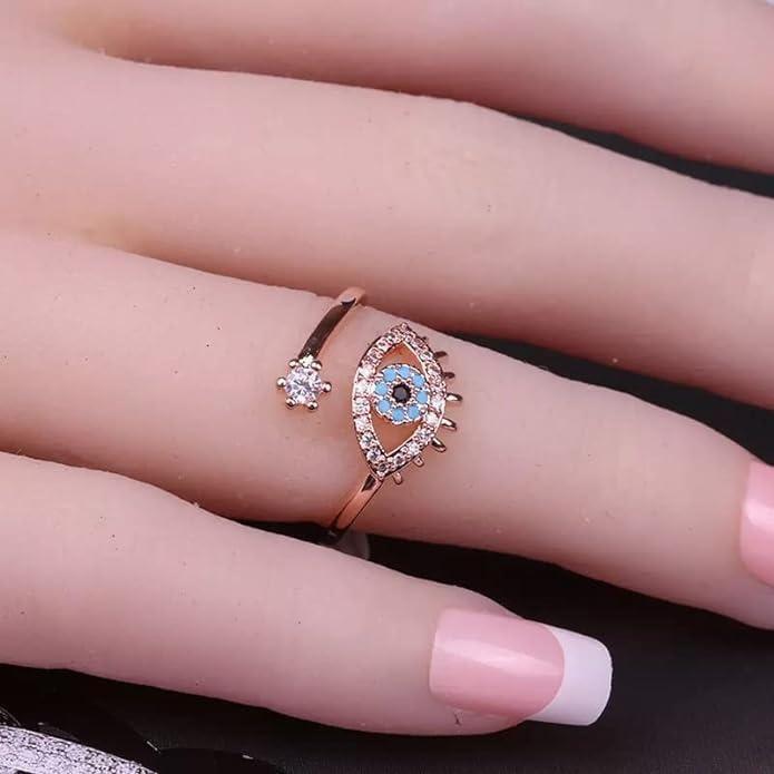 Rose gold Salty Cute Evil Eye adjustable ring from Drpshippr featuring a charming evil eye design on a sleek band.
