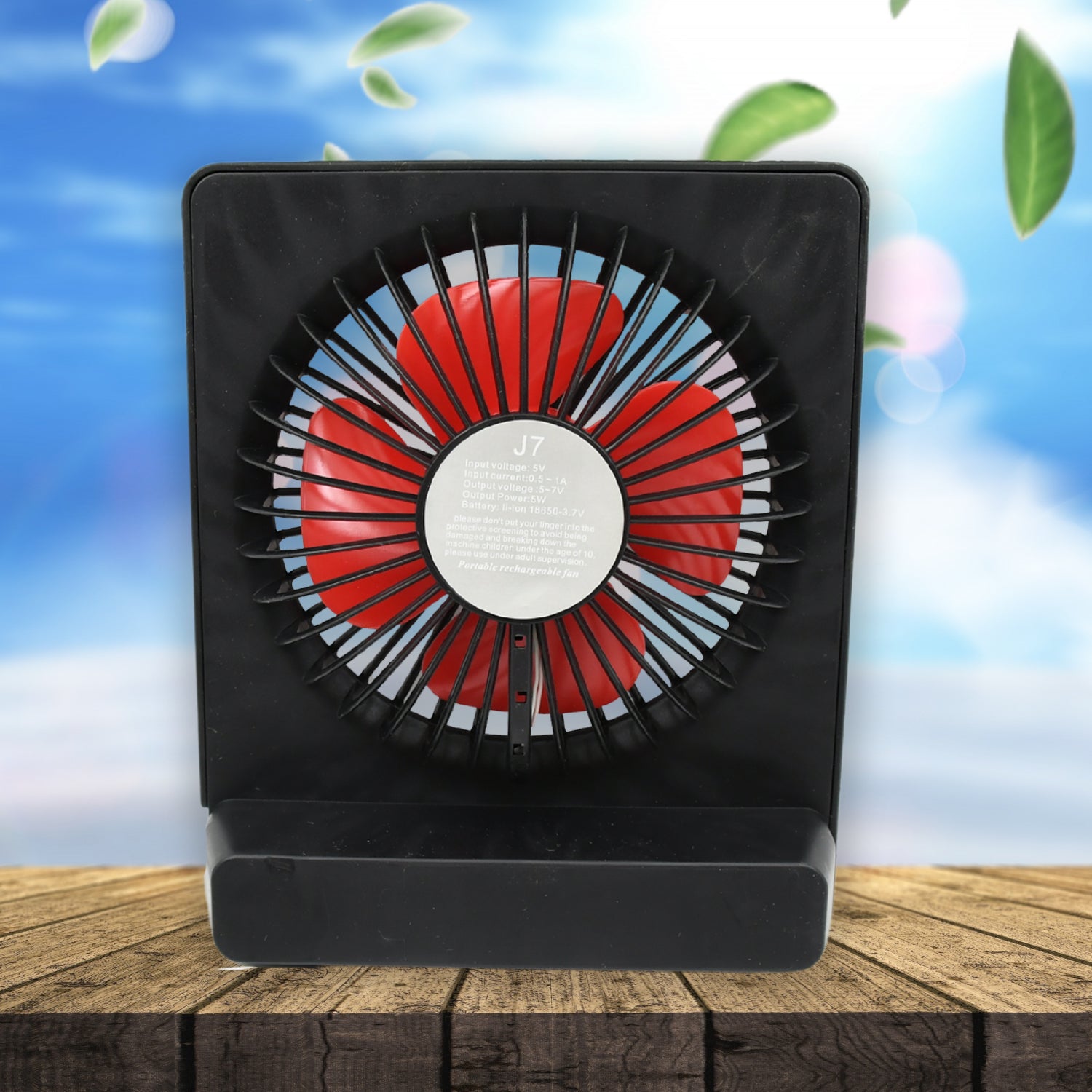 Wukusy 8890 portable desk fan with one-speed setting, compact personal table fan for office, school, or home use.