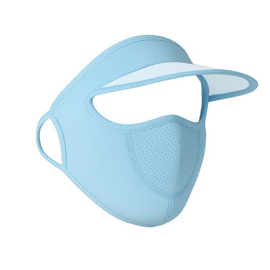 Wukusy women's full face UV protection cap with built-in mask, wide brim visor, and breathable fabric for sun protection.