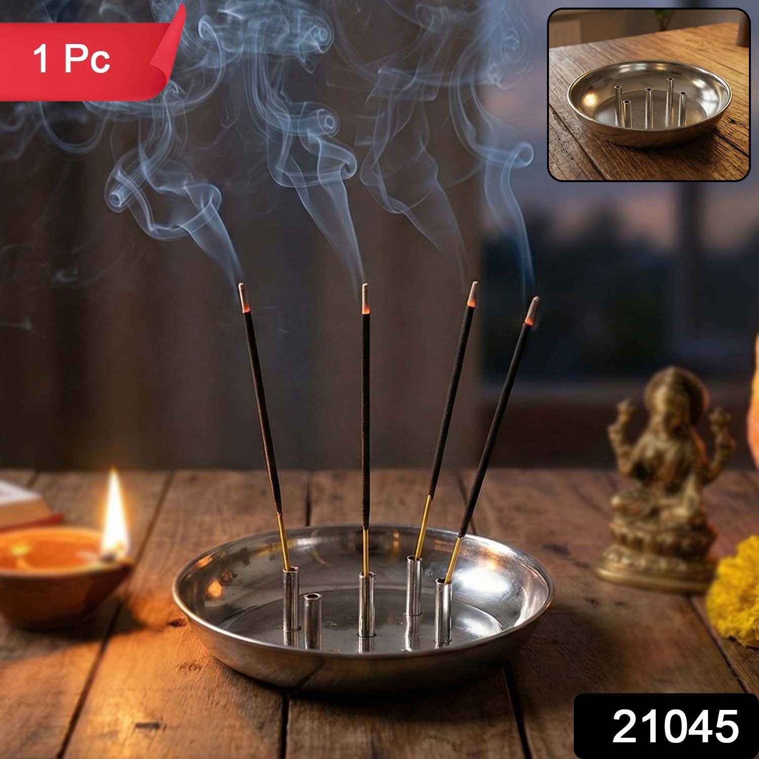Stainless steel Agarbatti stand by Wukusy with five slots for incense sticks, sleek and durable for home use
