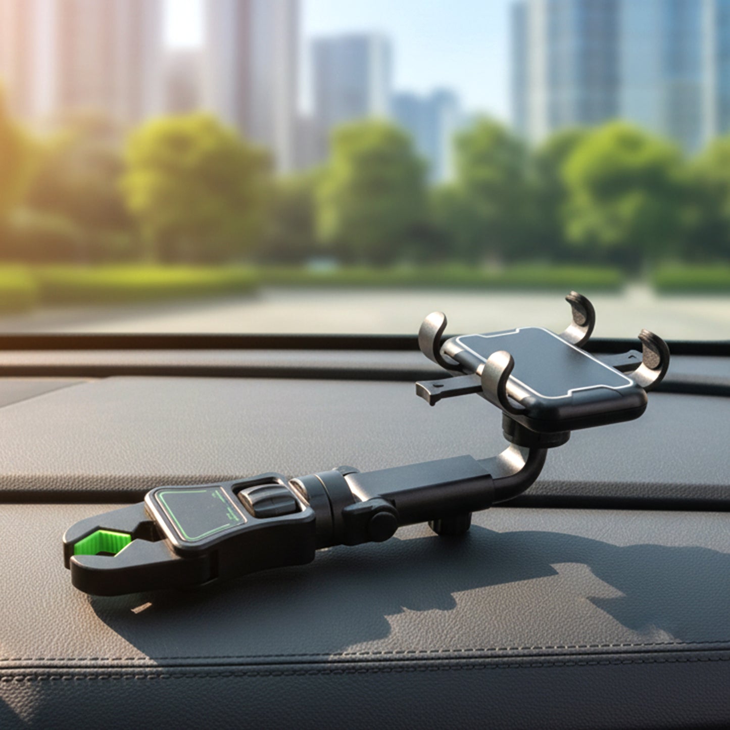 Wukusy 360-degree adjustable rearview mirror car mobile phone holder mounted on vehicle mirror with phone secured in place