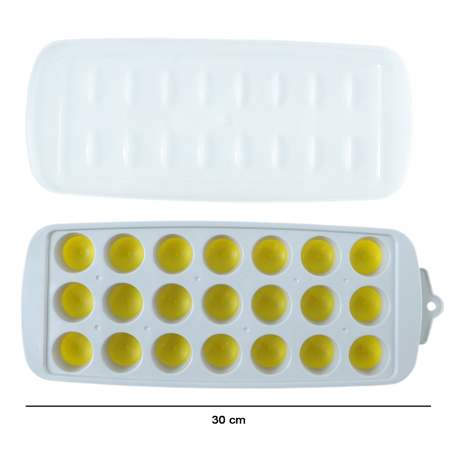 Wukusy round ball ice cube tray with lid, 21-grid silicone mold for making spherical ice cubes in a kitchen setting