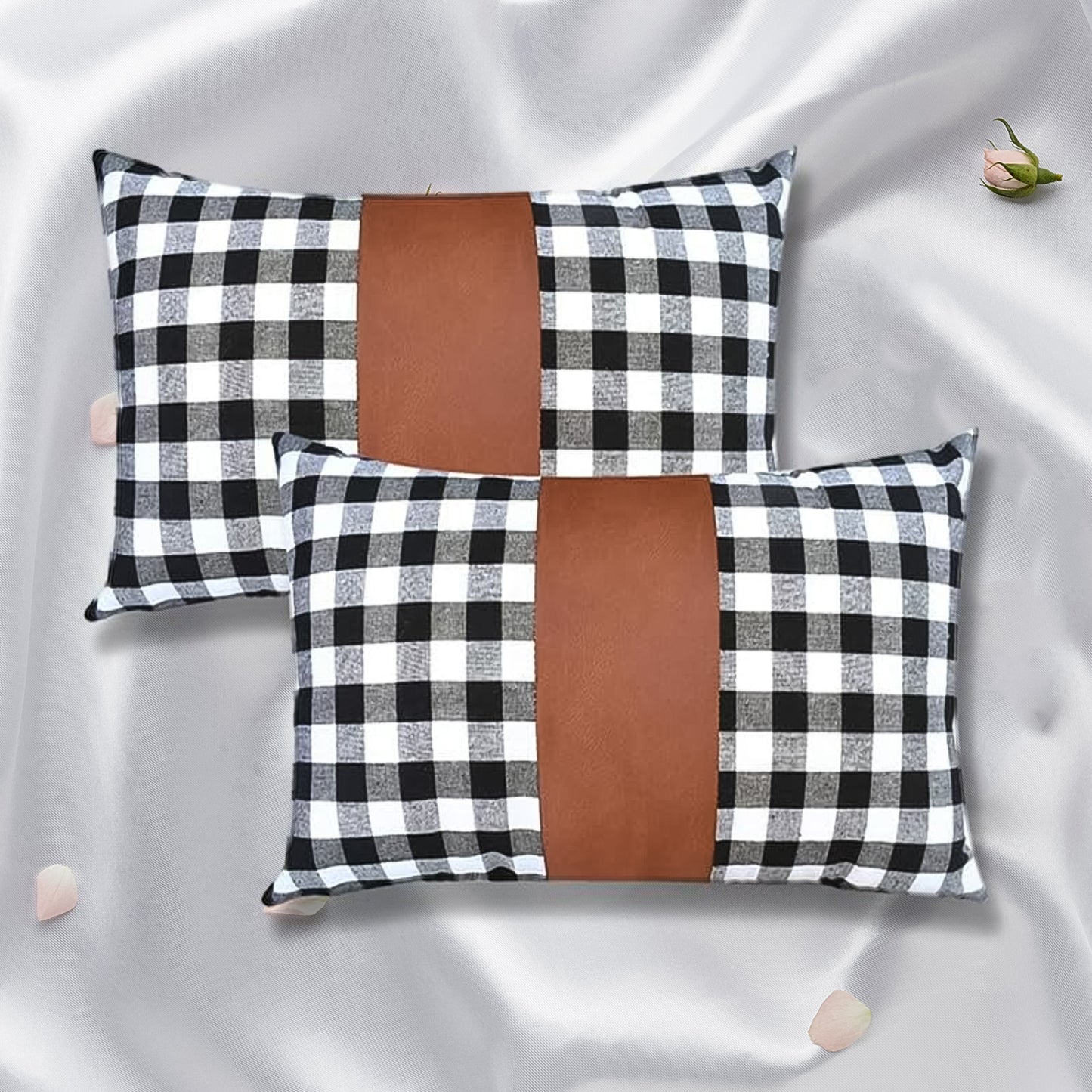 Pair of Wukusy leather and cotton pillow covers, 17x17 inch, 2-piece set for home decor, featuring stylish cushion covers.