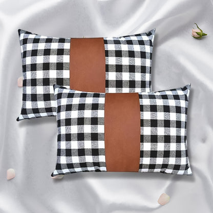 Pair of Wukusy leather and cotton pillow covers, 17x17 inch, 2-piece set for home decor, featuring stylish cushion covers.