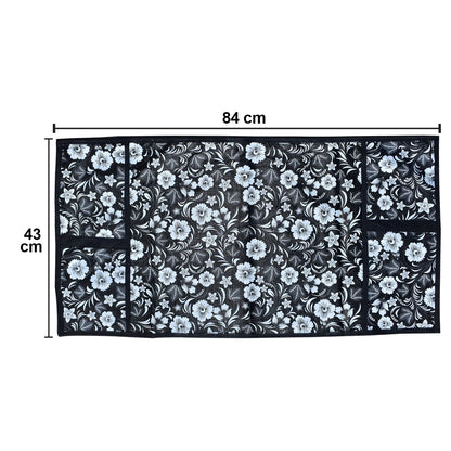 Wukusy microwave oven cover in a neutral color, designed to protect and keep microwave clean in a home kitchen setting.