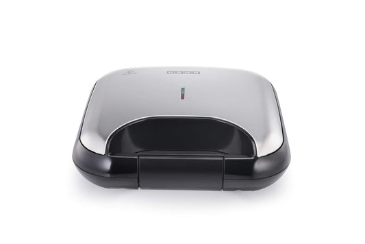 Seasons USHA 3772 stainless steel and black sandwich maker with non-stick plates for easy toasting and sandwiches.