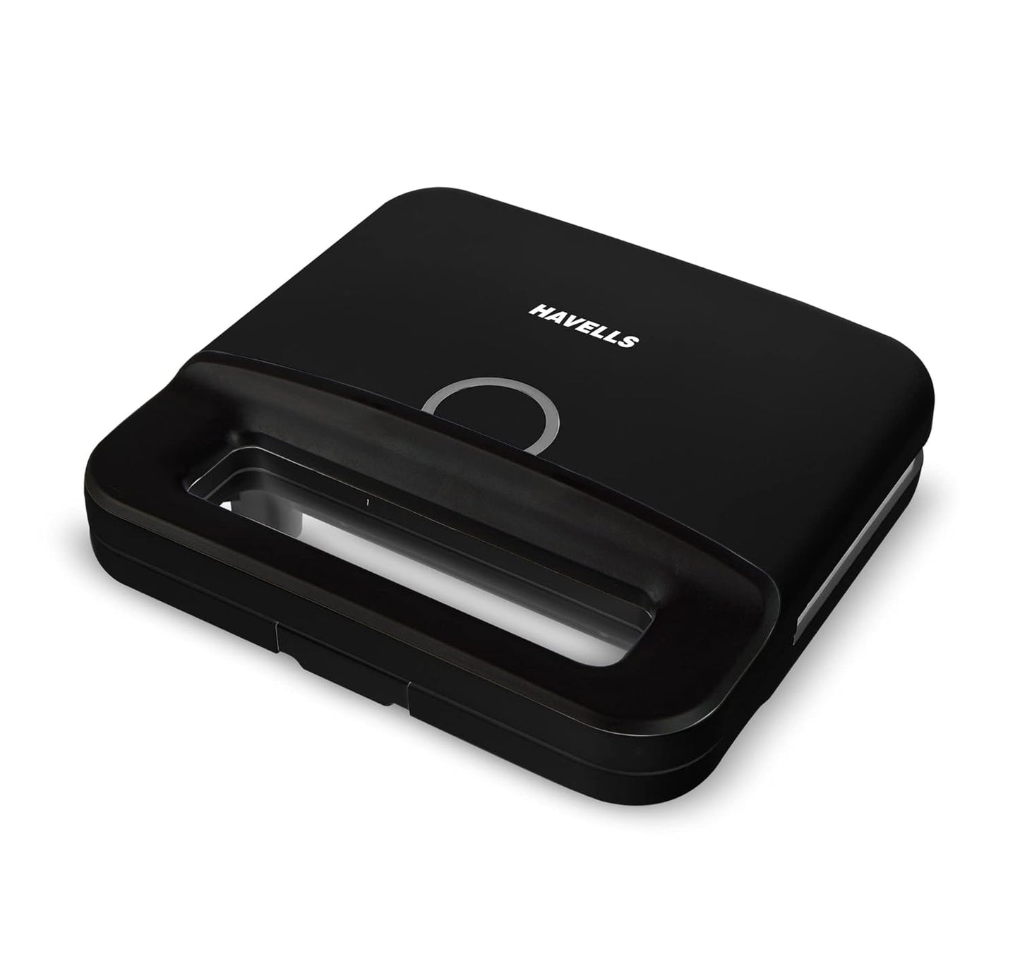 Seasons Havells Perfect Fill Plus Grill sandwich maker in black with non-stick plates for easy cooking and clean-up.