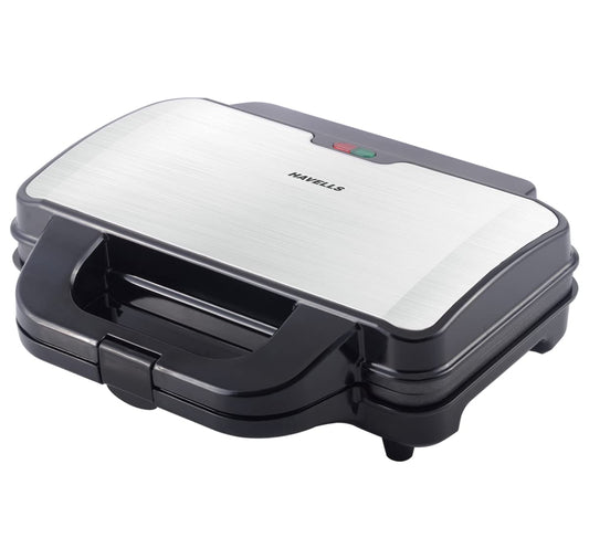 Silver Havells Big Fill Grill sandwich maker by Seasons with non-stick plates and compact design, perfect for quick, delicious sandwiches.
