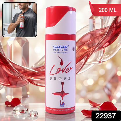Wukusy Sagar Love Drops perfume deodorant body spray 200ml with long-lasting floral fragrance, spray bottle on white background