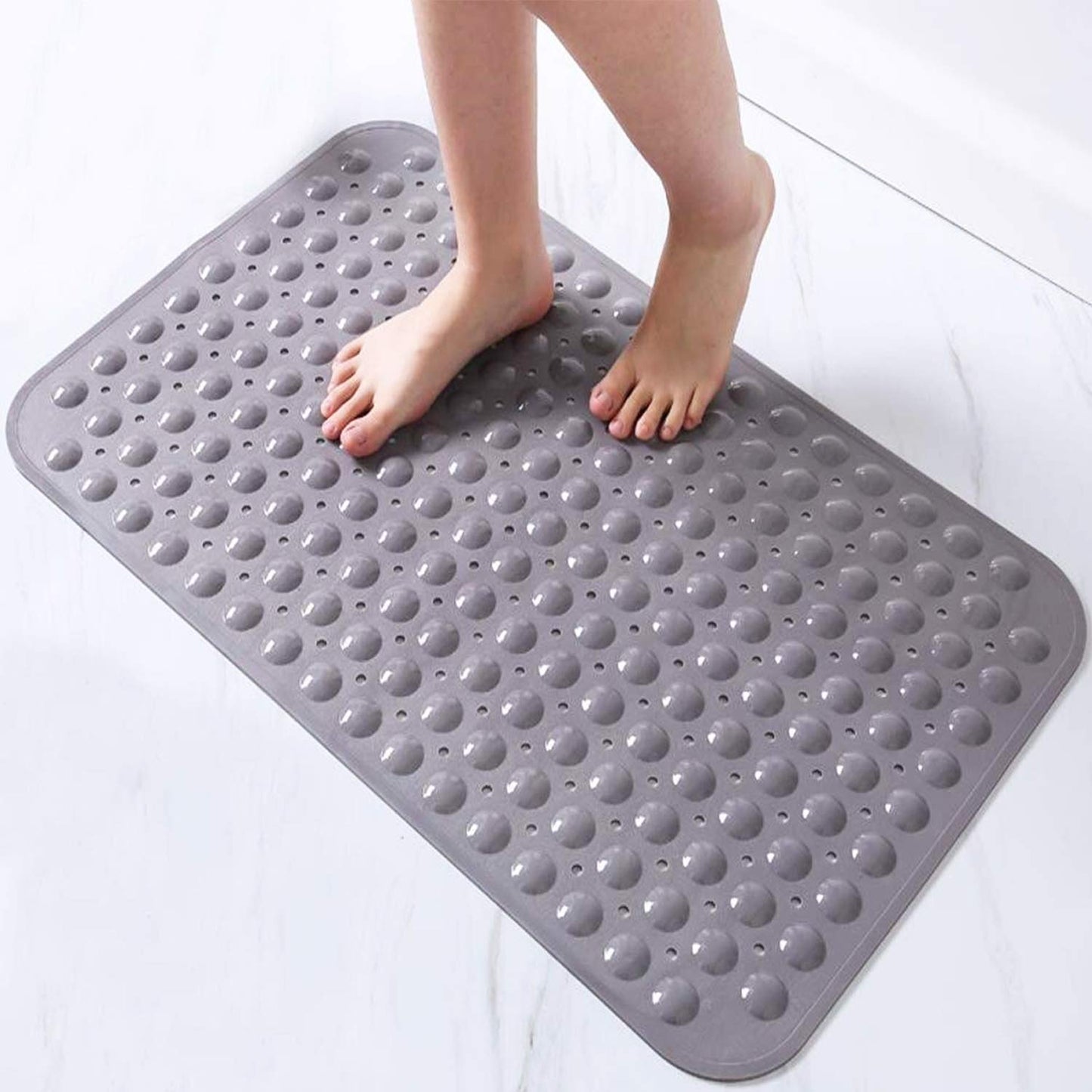 Seasons soft-pebble grey anti-slip bathroom shower mat with textured surface for safety and comfort in the shower.