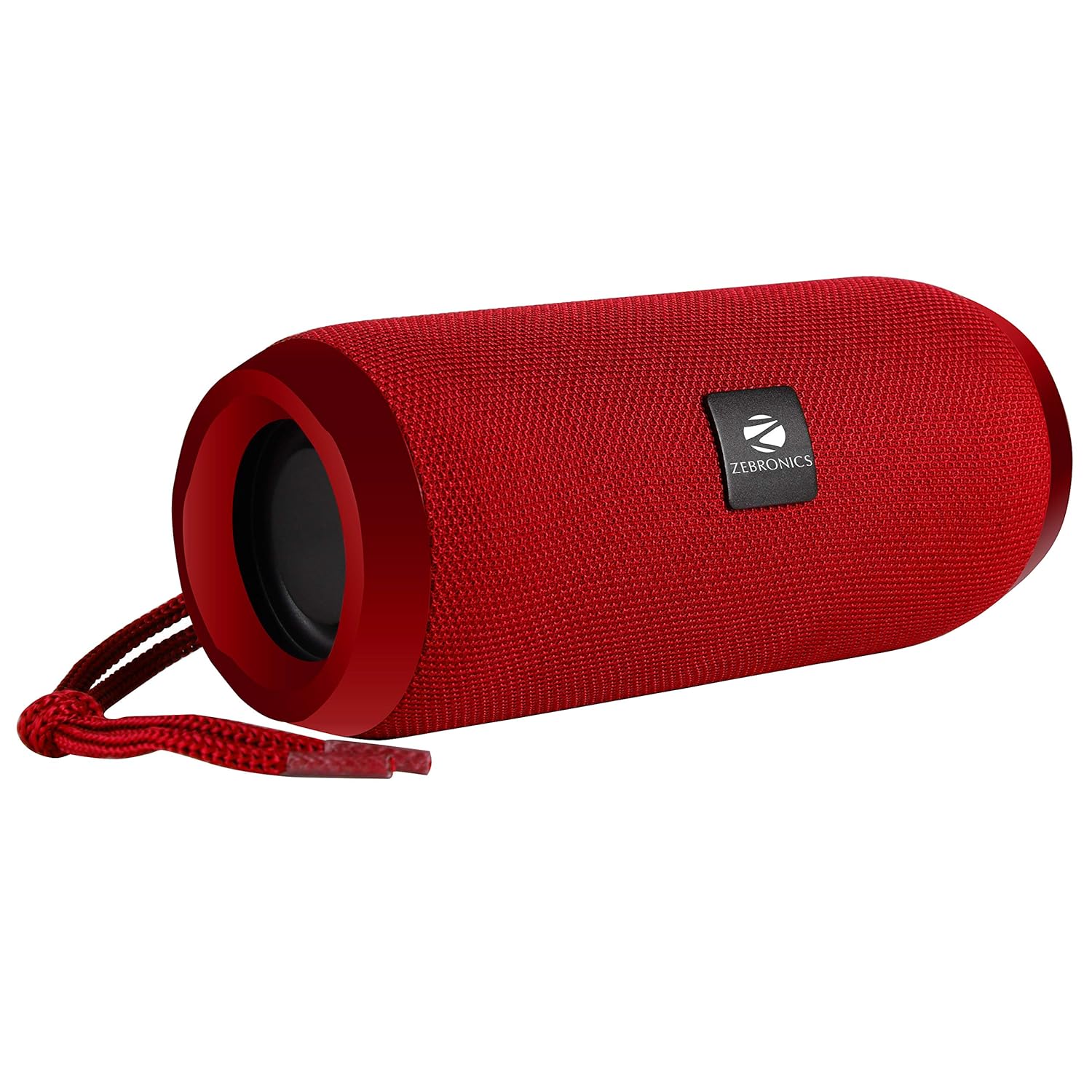 Red Zebronics Zeb-Action 12W Bluetooth speaker with stereo channel, compact design, and wireless connectivity from Seasons.