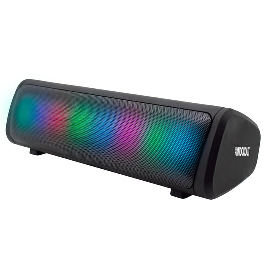 Seasons Zebronics Zeb-Knockout Bluetooth speaker in black with call and TWS functions, mono channel, BT v5.4 wireless audio device.