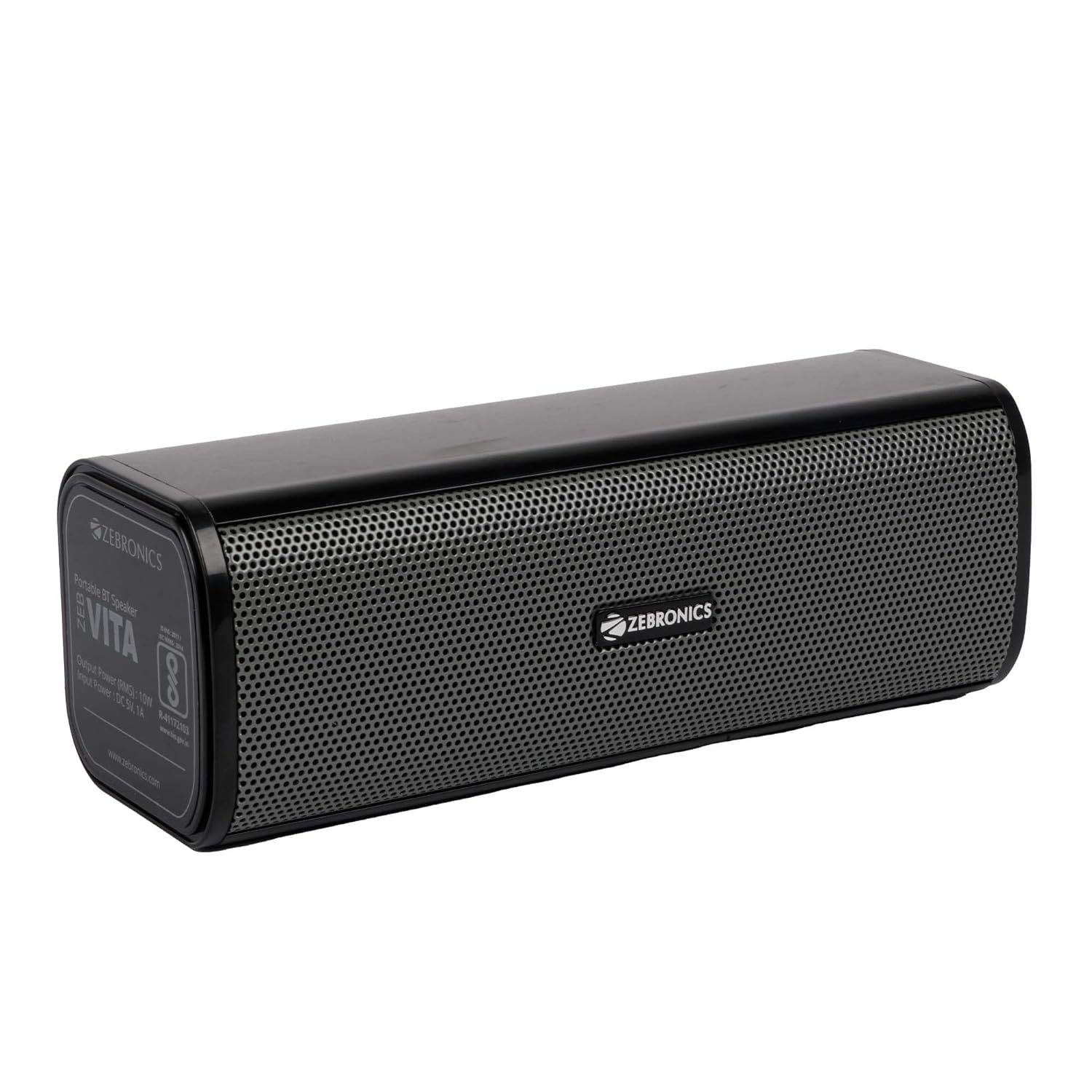 Seasons Zebronics Zeb-Vita 10W Bluetooth speaker in grey with stereo channels, compact design for portable audio.