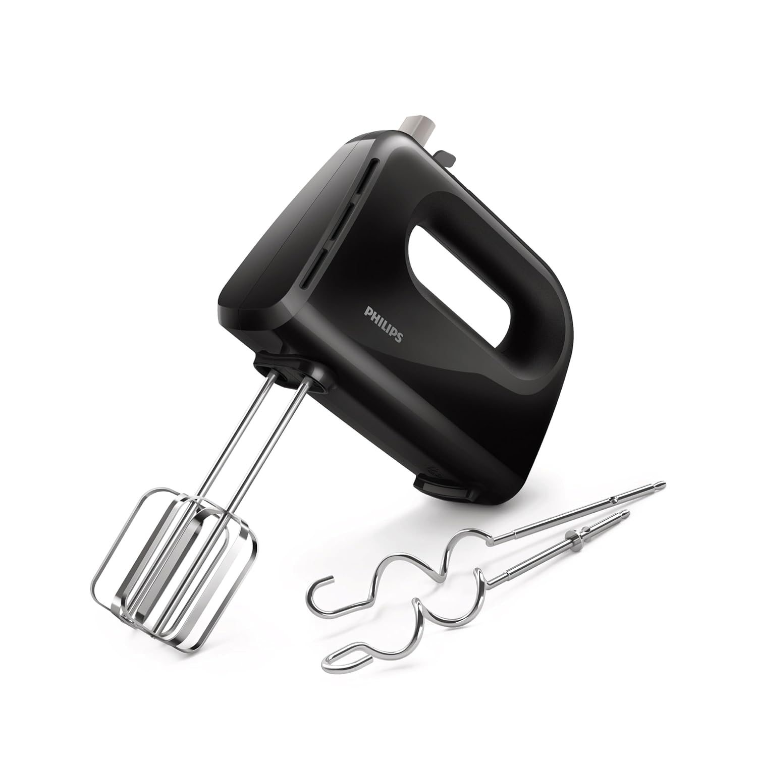 Black Philips Daily Collection HR3705/10 hand blender with 300W power, featuring a sleek design and ergonomic handle.