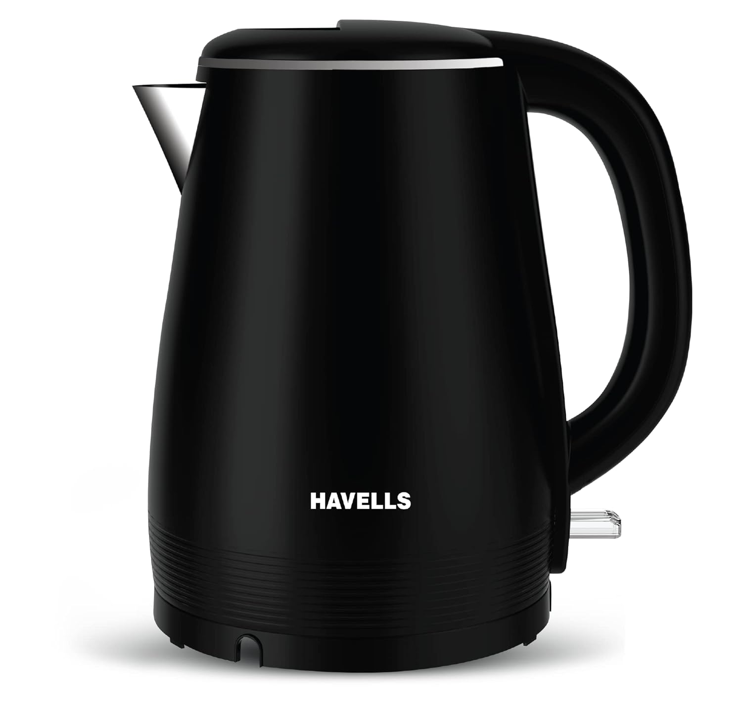 Seasons Havells Altro electric kettle in black, 1.5-liter capacity, with a sleek design and corded handle for boiling water.