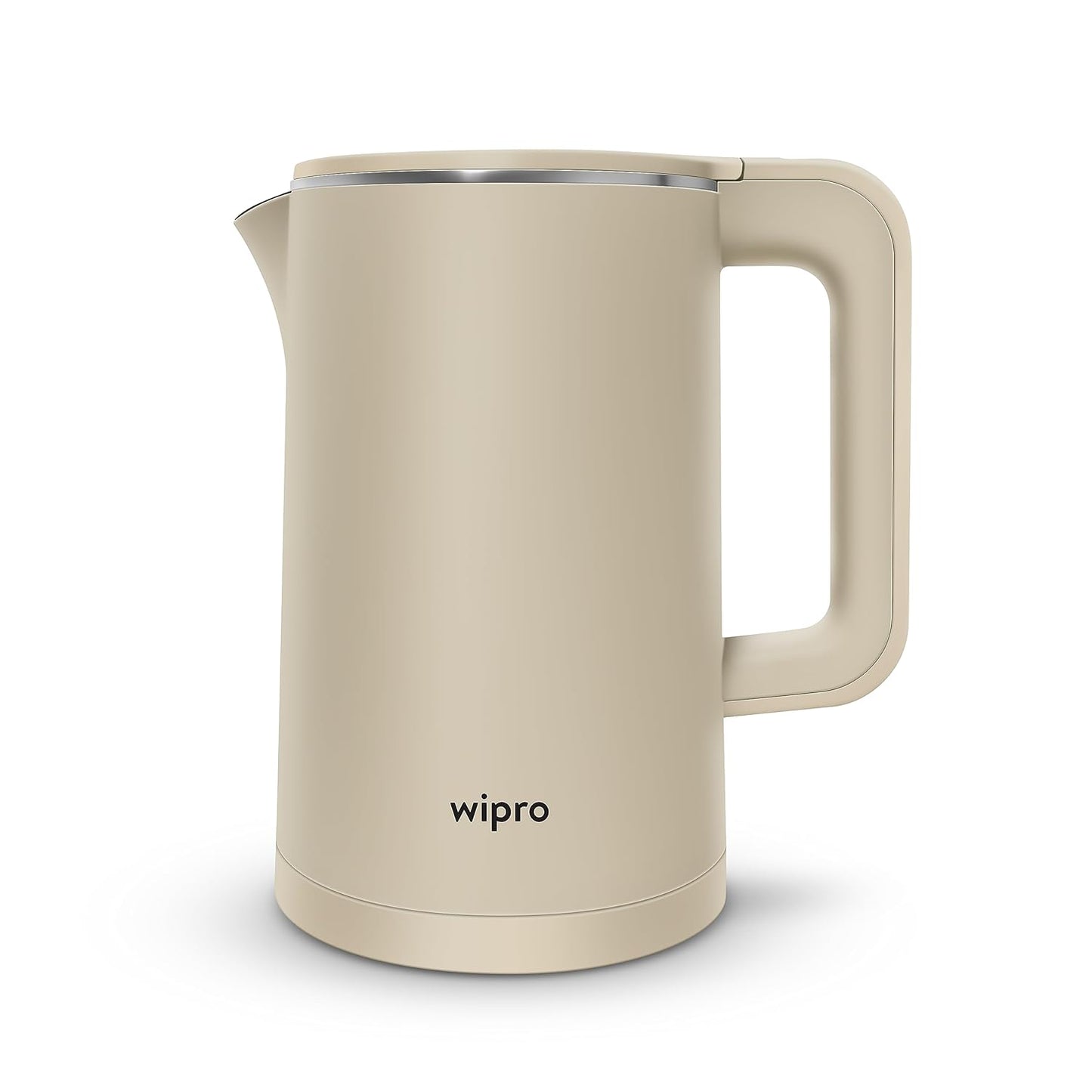 Seasons Wipro BK206 electric kettle in grey with 1.8L capacity, showing the sleek design and spout for pouring.
