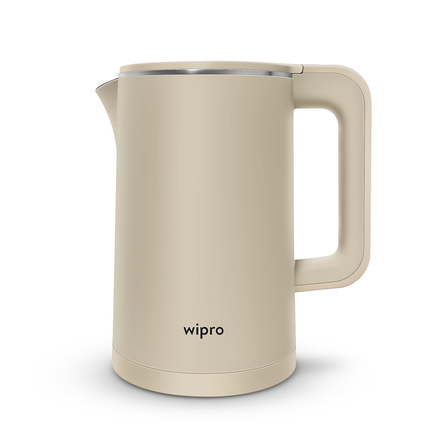 Seasons Wipro BK206 electric kettle in grey with 1.8L capacity, showing the sleek design and spout for pouring.