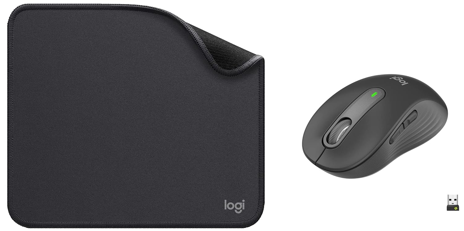 Seasons Logitech M650 Silent wireless optical mouse in graphite, designed for small to medium hands, with 2.4GHz wireless and Bluetooth.
