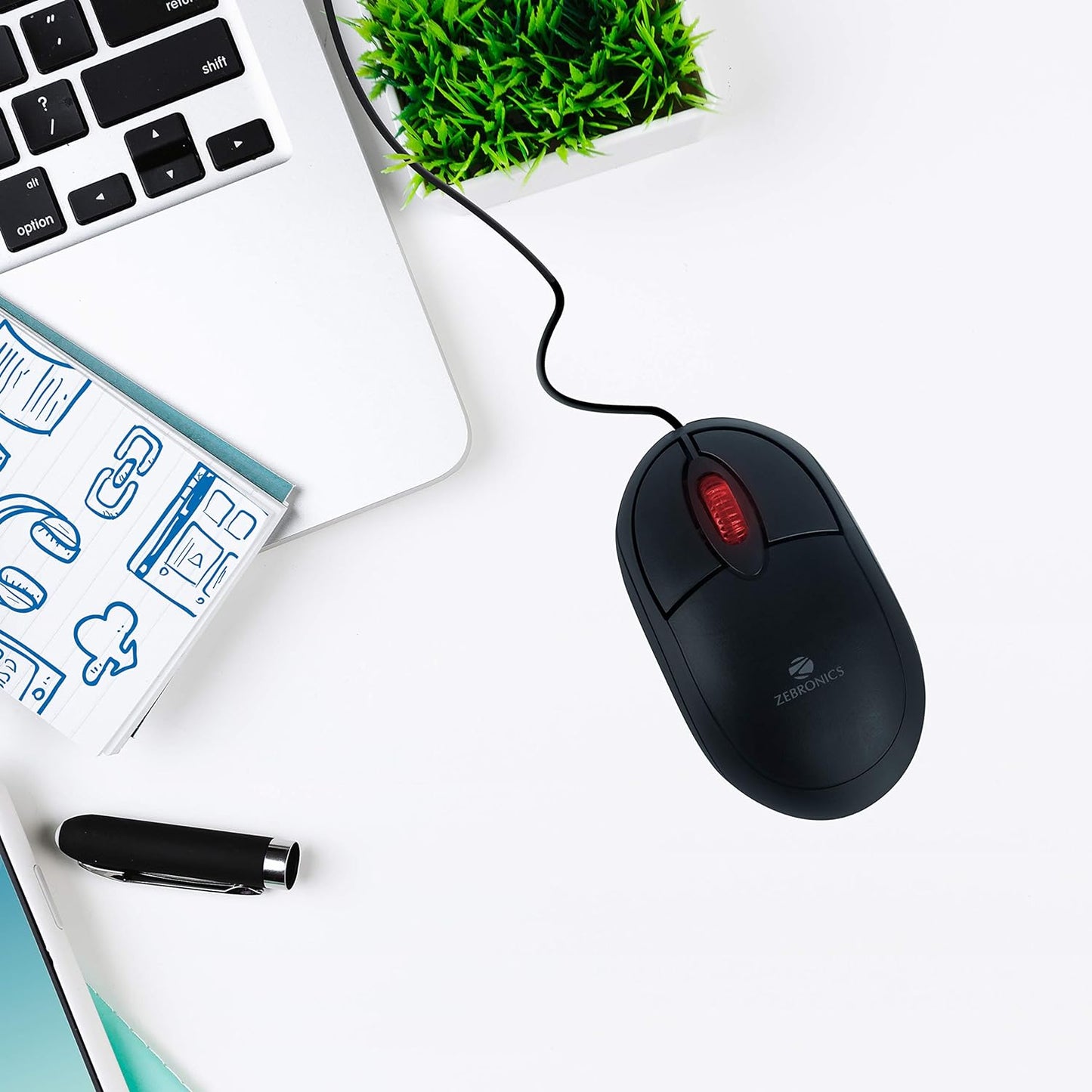 Seasons Zebronics Zeb-Rise wired USB optical mouse with three buttons in black, designed for smooth computer navigation.