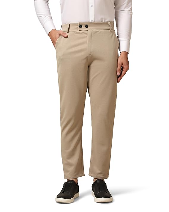 Men's beige casual cotton pants by Seasons, regular fit with pockets, suitable for everyday wear.