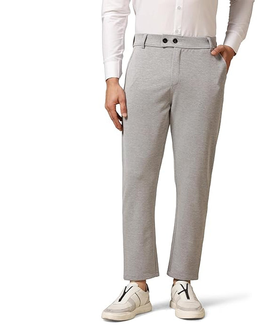 Men's casual grey cotton pants by Seasons, regular fit with a relaxed style, shown flat with pockets and waistband visible.
