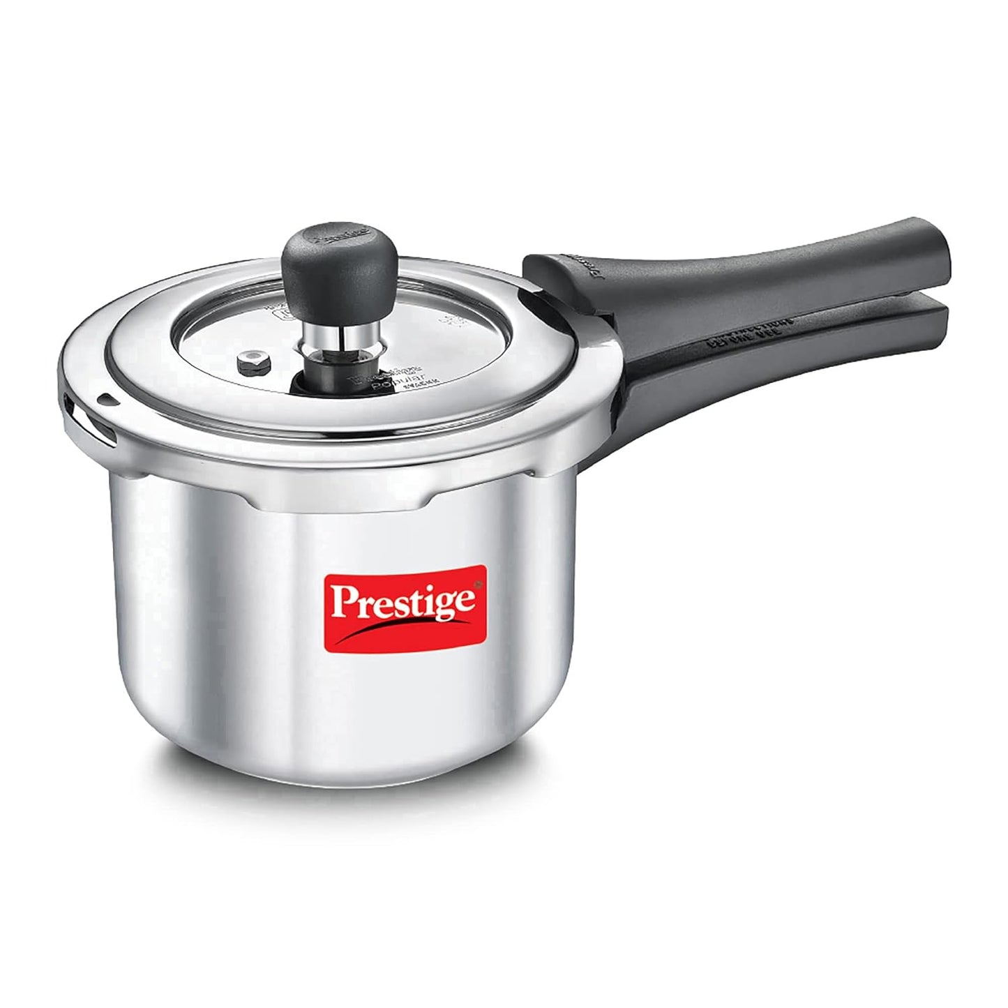 Seasons Prestige Popular Svachh 1.5L aluminum pressure cooker with stainless steel handle and locking lid.