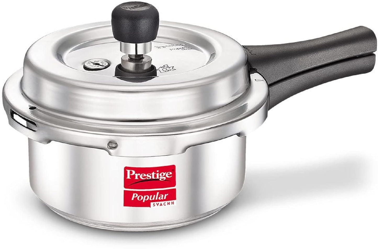 Seasons Prestige Popular Svachh 2L aluminium pressure cooker with lid and handle for efficient cooking.