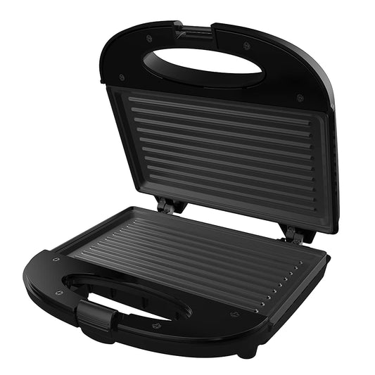 Seasons Crompton Instaservgrl black sandwich maker with non-stick plates and handle, ready for making grilled sandwiches.