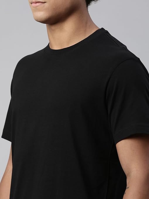 Men's black regular fit T-shirt from Seasons, made of blended fabric, shown on a plain background.