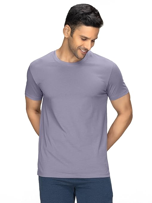 Men's regular fit grey lilac T-shirt from Seasons with a soft blended fabric, casual style, and classic crew neckline.