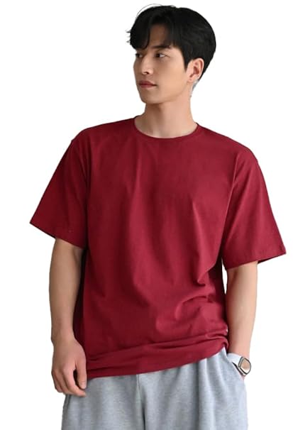 Men's maroon round neck T-shirt from Seasons, made of blended fabric, shown flat with short sleeves and classic fit.