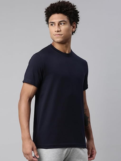Men's navy blue regular fit T-shirt by Seasons, shown flat with short sleeves and crew neckline.