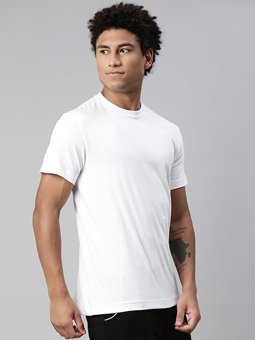 Men's regular fit white T-shirt by Seasons, soft cotton fabric with a classic round neckline, shown on a plain background.