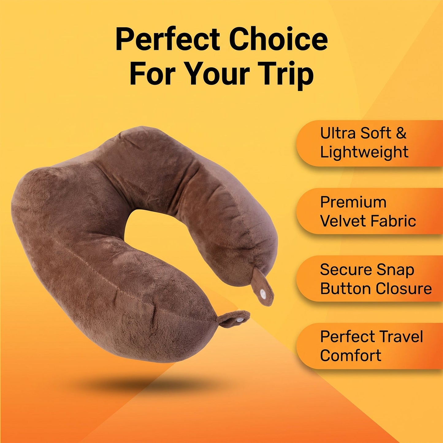Brown Wukusy U-shaped travel neck pillow with plush cover for head and neck support, perfect for comfortable travel.