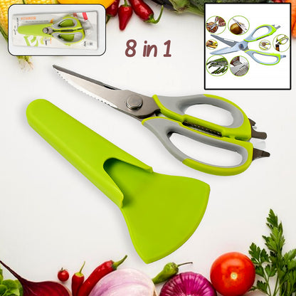 Wukusy multi-purpose kitchen shears with magnetic holder, stainless steel heavy-duty scissors, red color, suitable for home and kitchen use