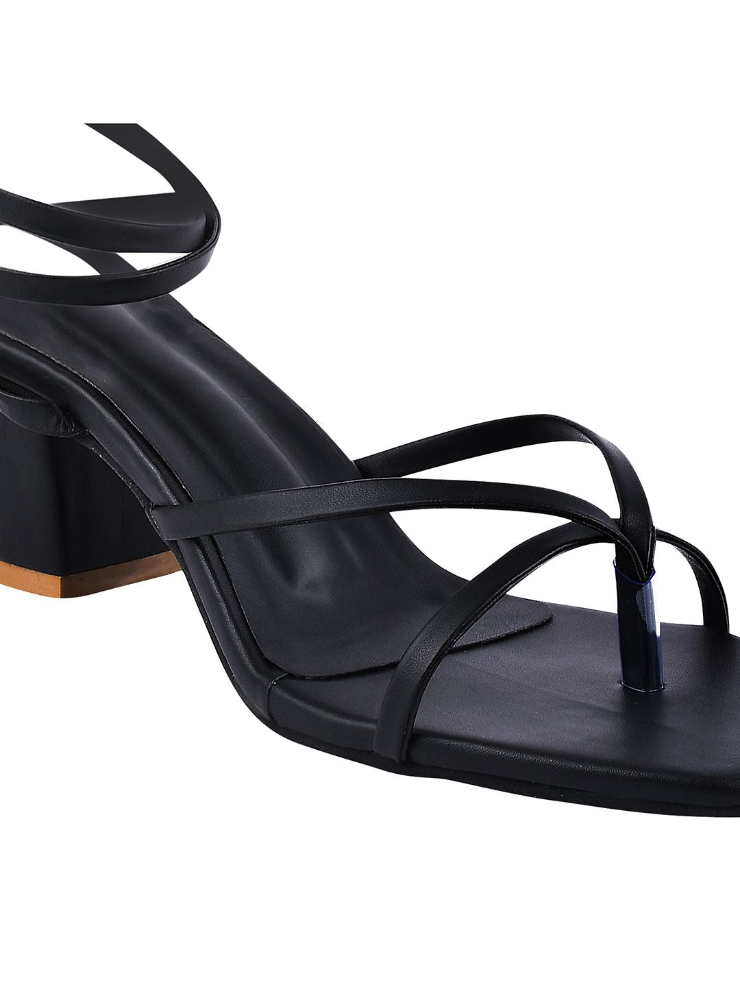Black women's heel sandal from Shoetopia's collection featuring stylish, open-toe design and comfortable heel height.